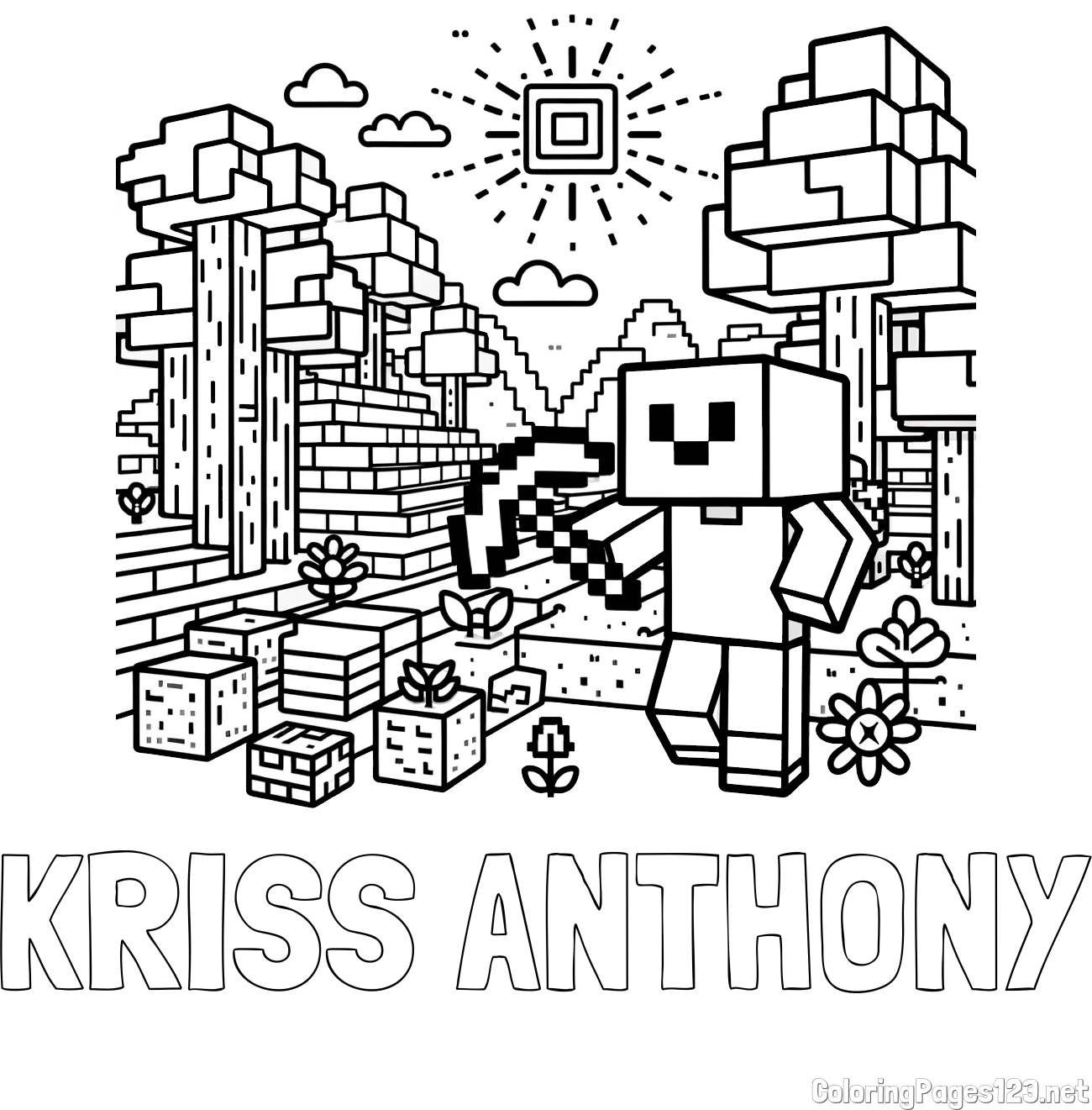 KRISS ANTHONY Coloring Page and Minecraft World Coloring Page
