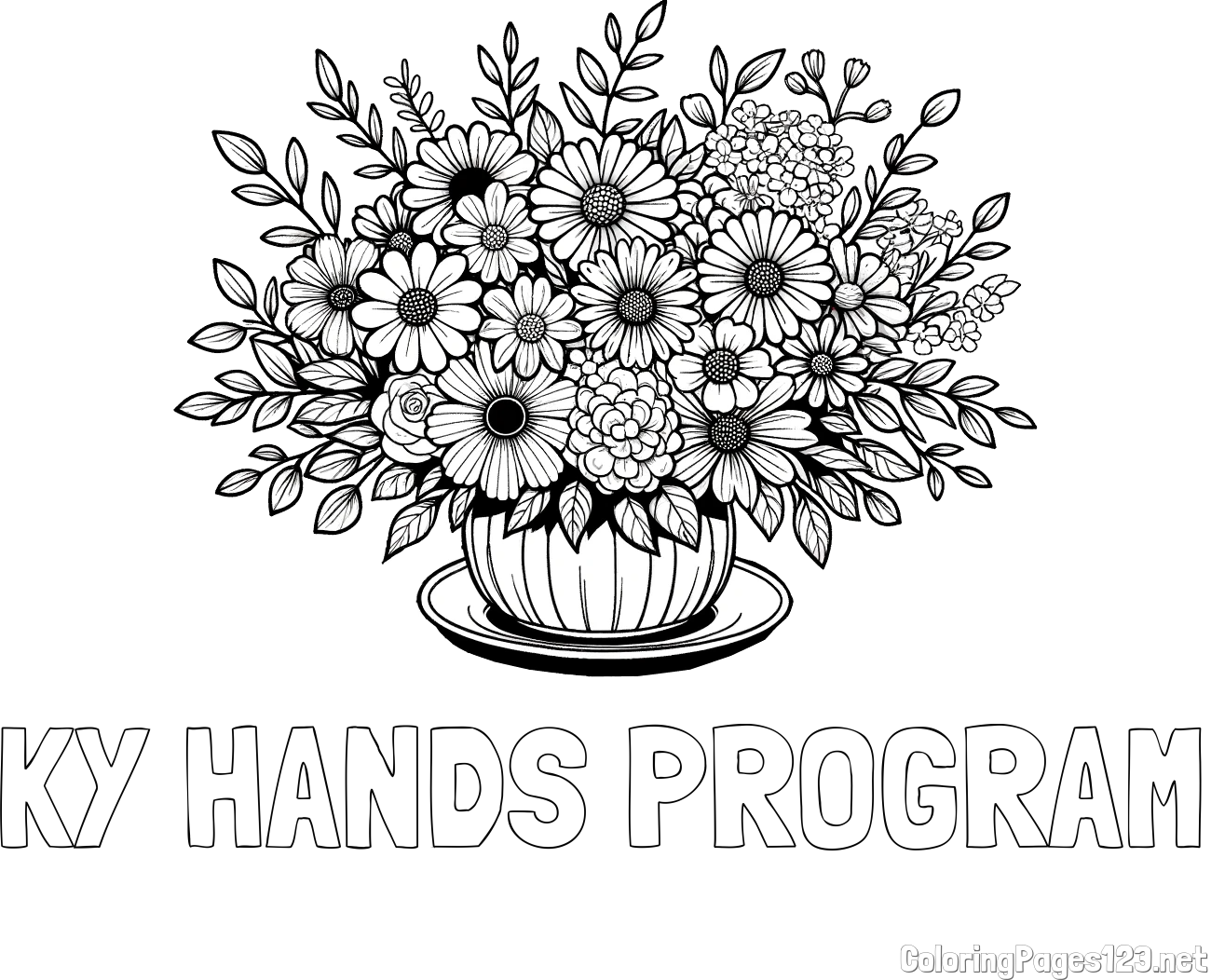 KY HANDS PROGRAM Coloring Page and Beautiful Bouquet of Flowers Coloring Page