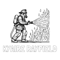 Online Created Coloring Page - KYAIRE RAYFIELD Coloring Page and Coloring page of a firefighter extinguishing a large fire