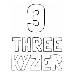 Online Created Coloring Page - KYZER Coloring Page and Coloring of the Number Three (3) with the Written Name