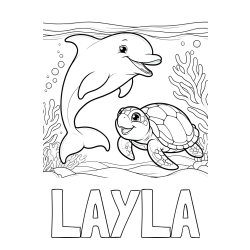 LAYLA Coloring Page alongside Coloring Book of a Cute Dolphin with a Turtle in the Sea
