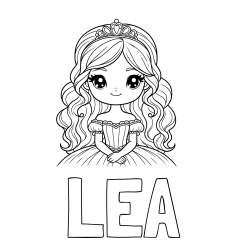 Online Created Coloring Page - LEA Coloring Page and Coloring Page of a Cute Princess with Big Eyes