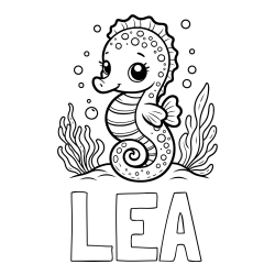 Online Created Coloring Page - LEA Coloring Page and Cute Seahorse Coloring Page