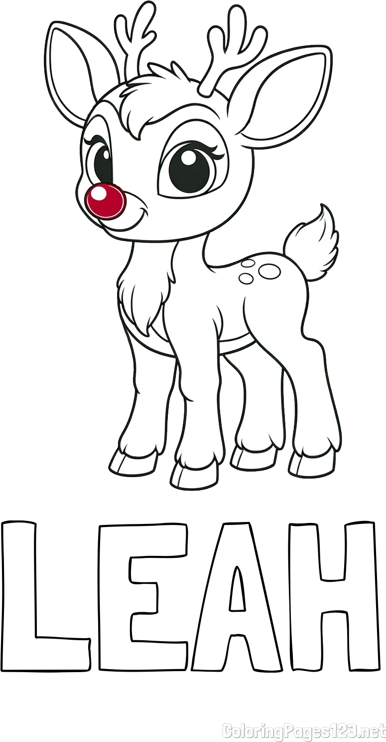 LEAH Coloring Page alongside Coloring Page of a Cute Deer (Rudolph)