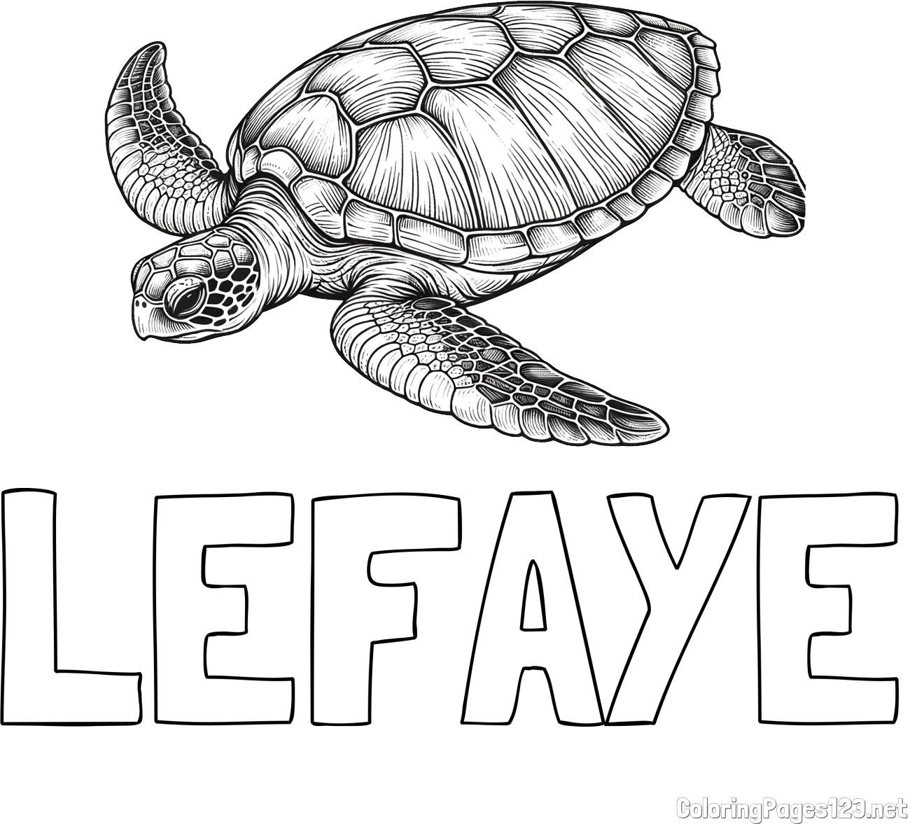 LEFAYE Coloring Page and Cute Realistic Sea Turtle Coloring Page