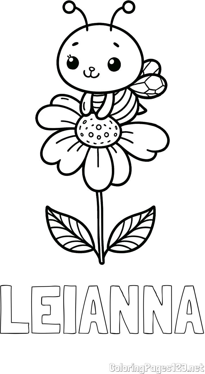 LEIANNA Coloring Page and Coloring Page of a Cute Bee on a Flower