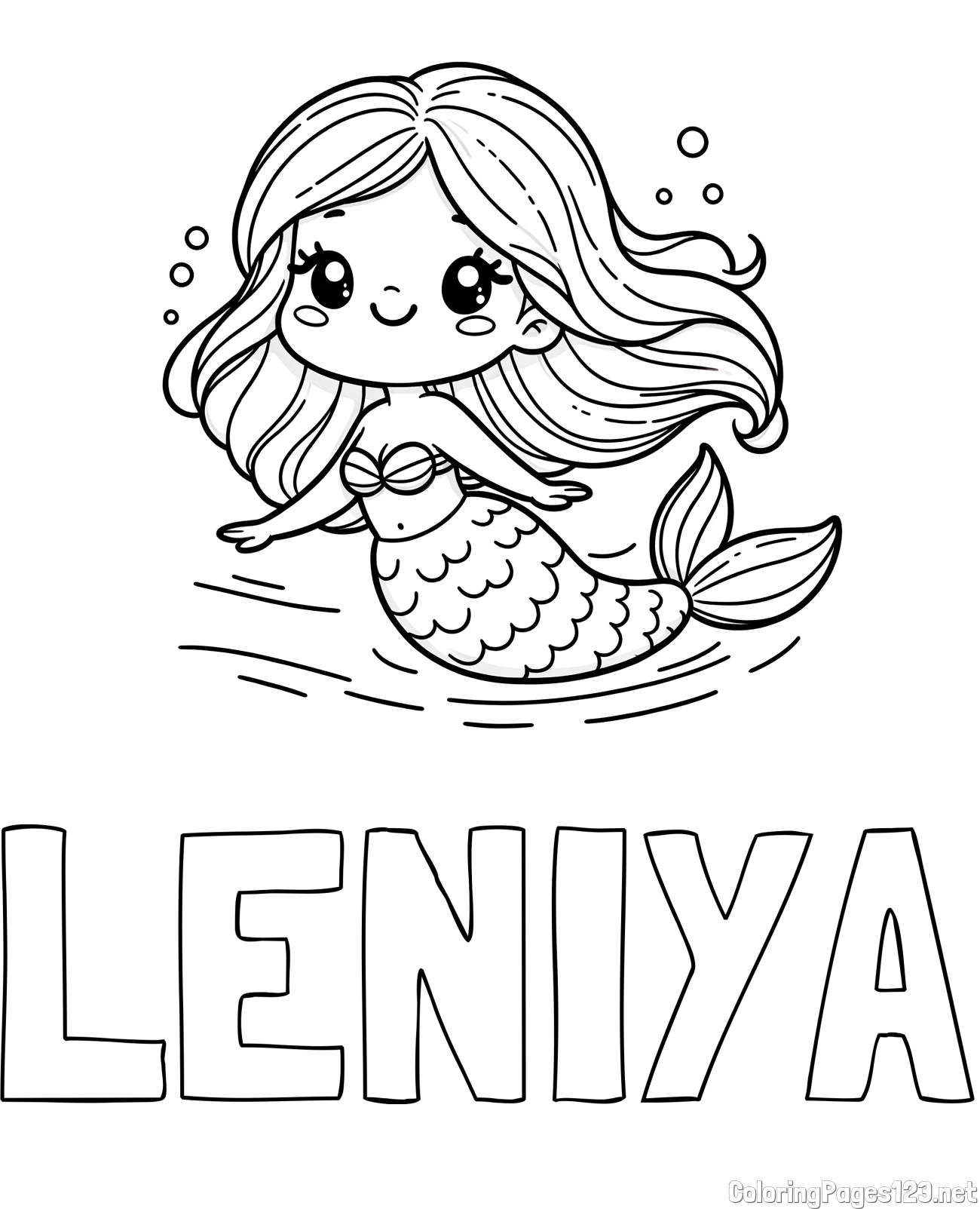 LENIYA Coloring Page and Coloring Page of a Cute Mermaid