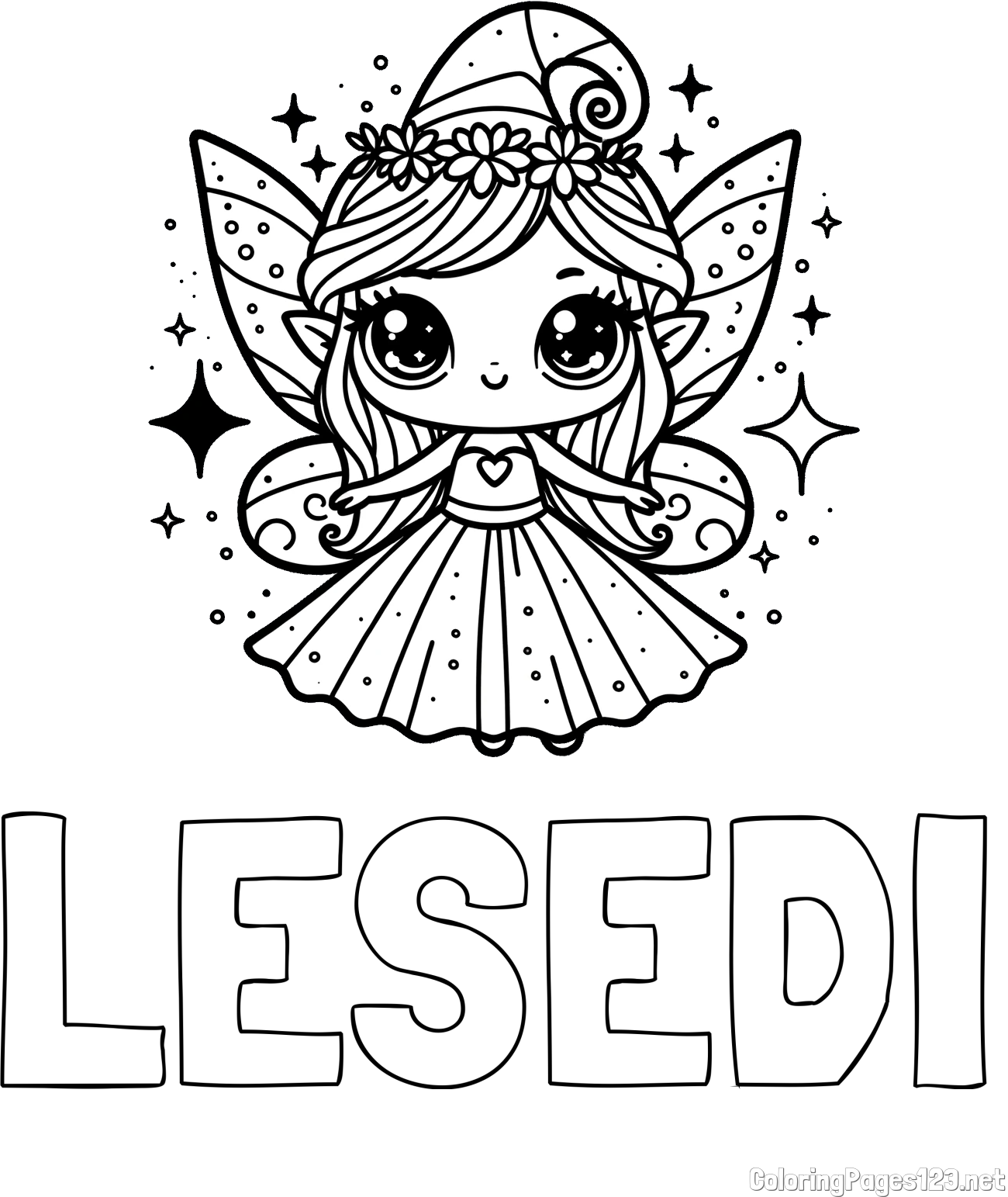 LESEDI Coloring Page and Coloring Page of Adorable Magical Fairy