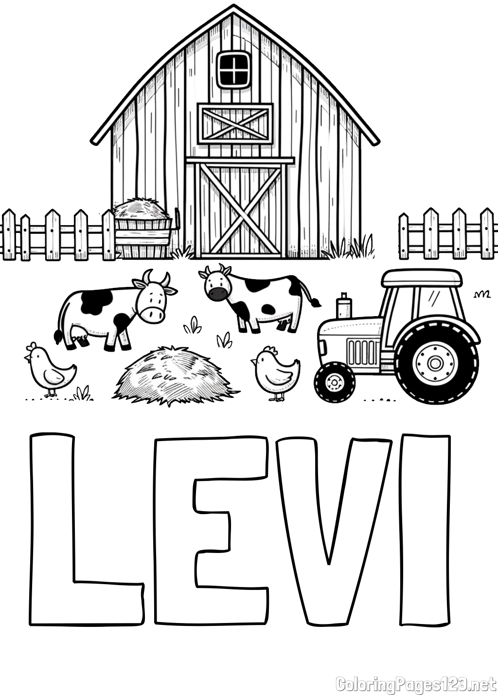 LEVI Coloring Page and Kids Farm Coloring Page