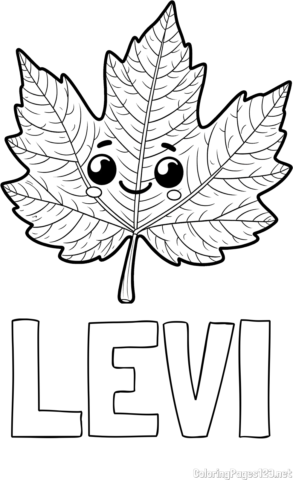 LEVI Coloring Page and Smiling Leaf Coloring Page for Kids