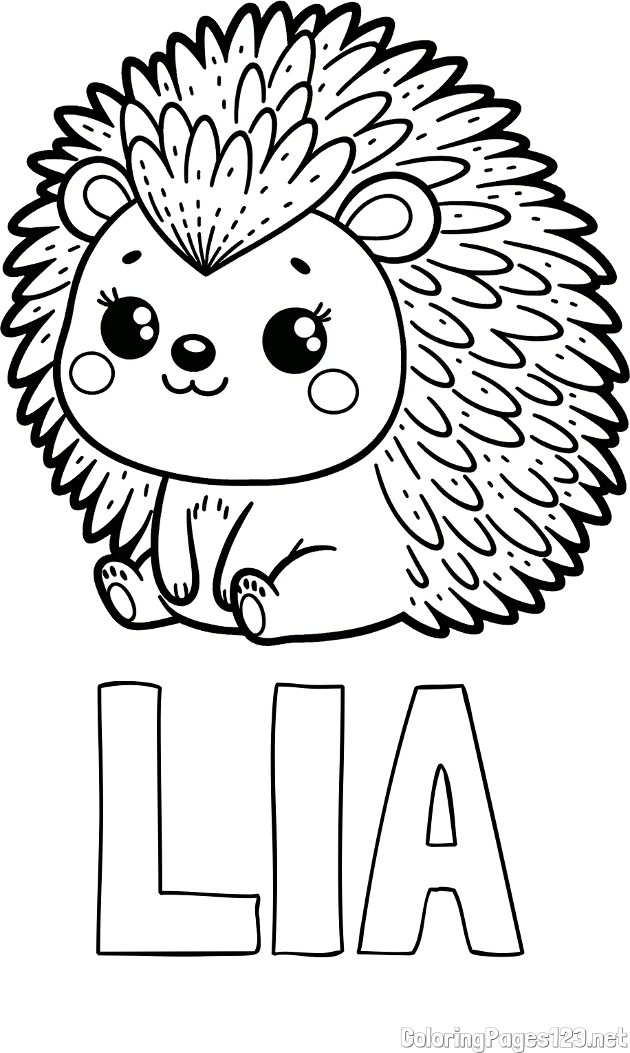 LIA Coloring Page and Cute Hedgehog Coloring Page