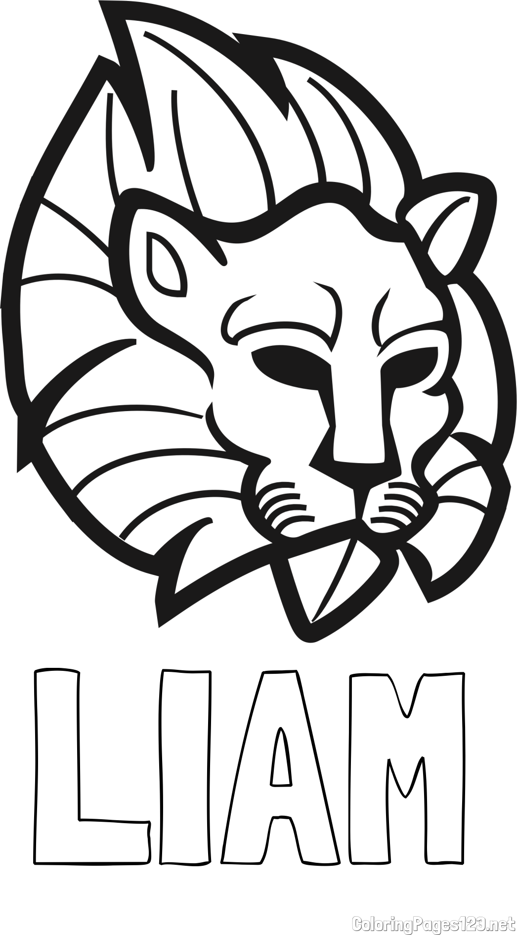 LIAM Coloring Page and Abstract Lion Face Coloring Page