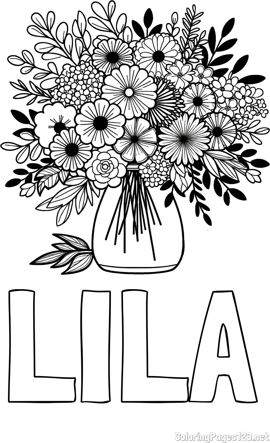 LILA Coloring Page and Flower Bouquet Coloring Page