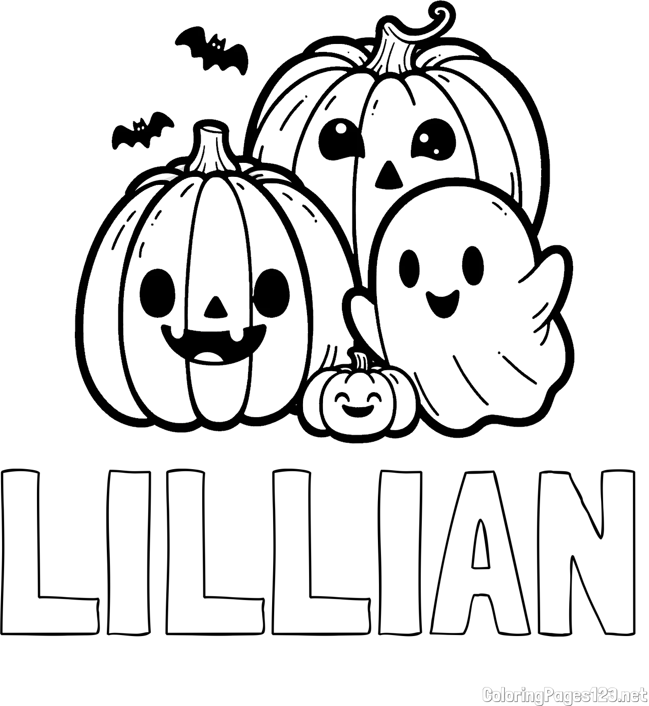 LILLIAN Coloring Page and Halloween Pumpkin and Ghost Coloring Page