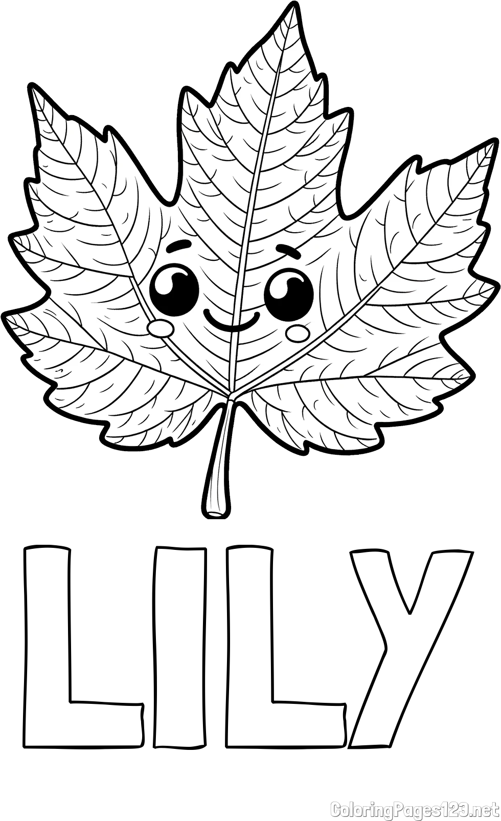 LILY Coloring Page and Smiling Leaf Coloring Page for Kids