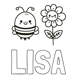 Online Created Coloring Page - LISA Coloring Page and Coloring Page of a Cute Bee and Smiling Flowers