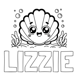 Online Created Coloring Page - LIZZIE Coloring Page and Smiling Seashell Coloring Page for Kids