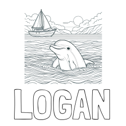 Online Created Coloring Page - LOGAN Coloring Page and Coloring Page of a Dolphin in the Sea and a Sailboat
