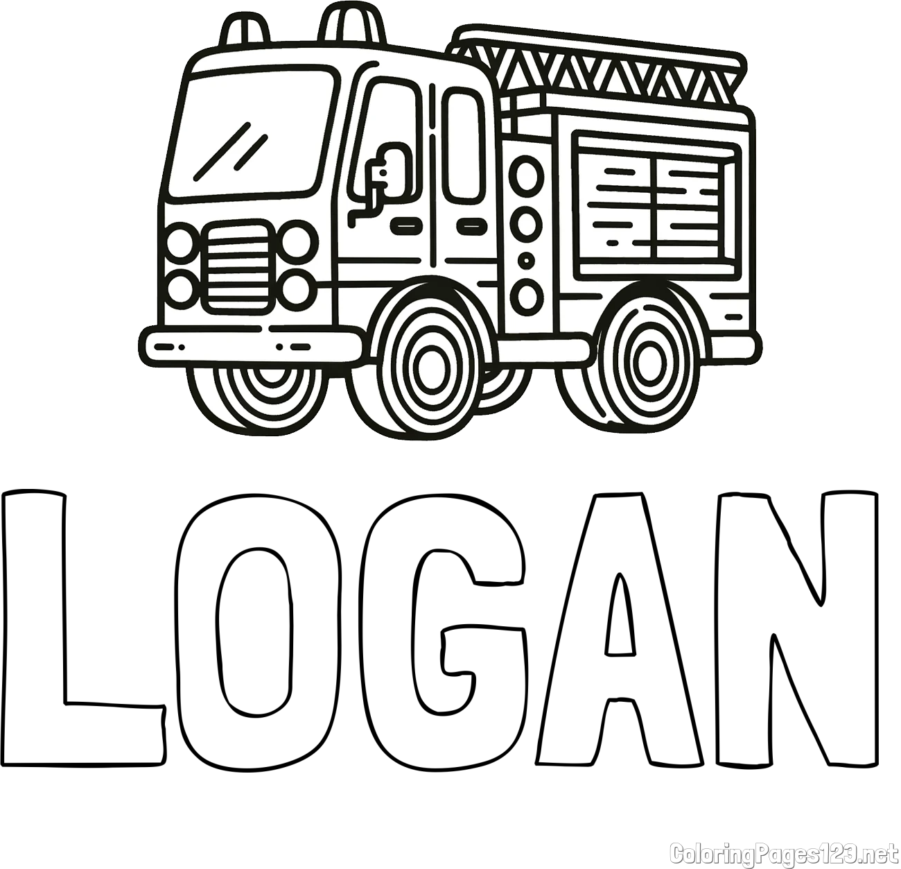 LOGAN Coloring Page and Coloring page of a fire truck