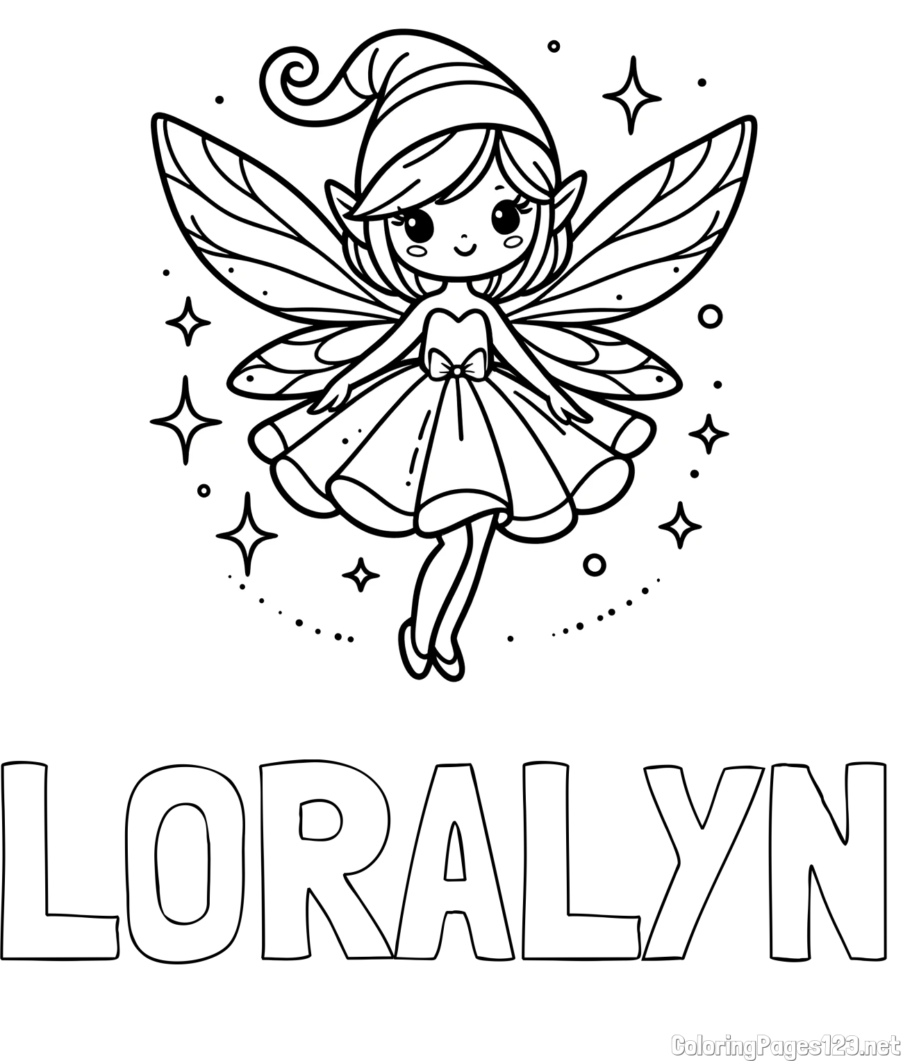 LORALYN Coloring Page and Children's Coloring Page of a Wonderful Fairy