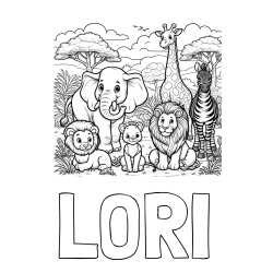 Online Created Coloring Page - LORI Coloring Page and Beautiful Animal Coloring Page - Lion Family, Elephant, Giraffe, and Zebra