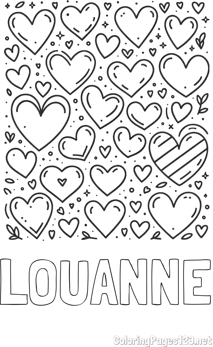 LOU-ANNE Coloring Page and Children's Coloring Page of Many Hearts