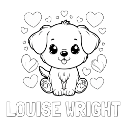 Online Created Coloring Page - LOUISE WRIGHT Coloring Page and Coloring Page of a Cute Dog and Hearts