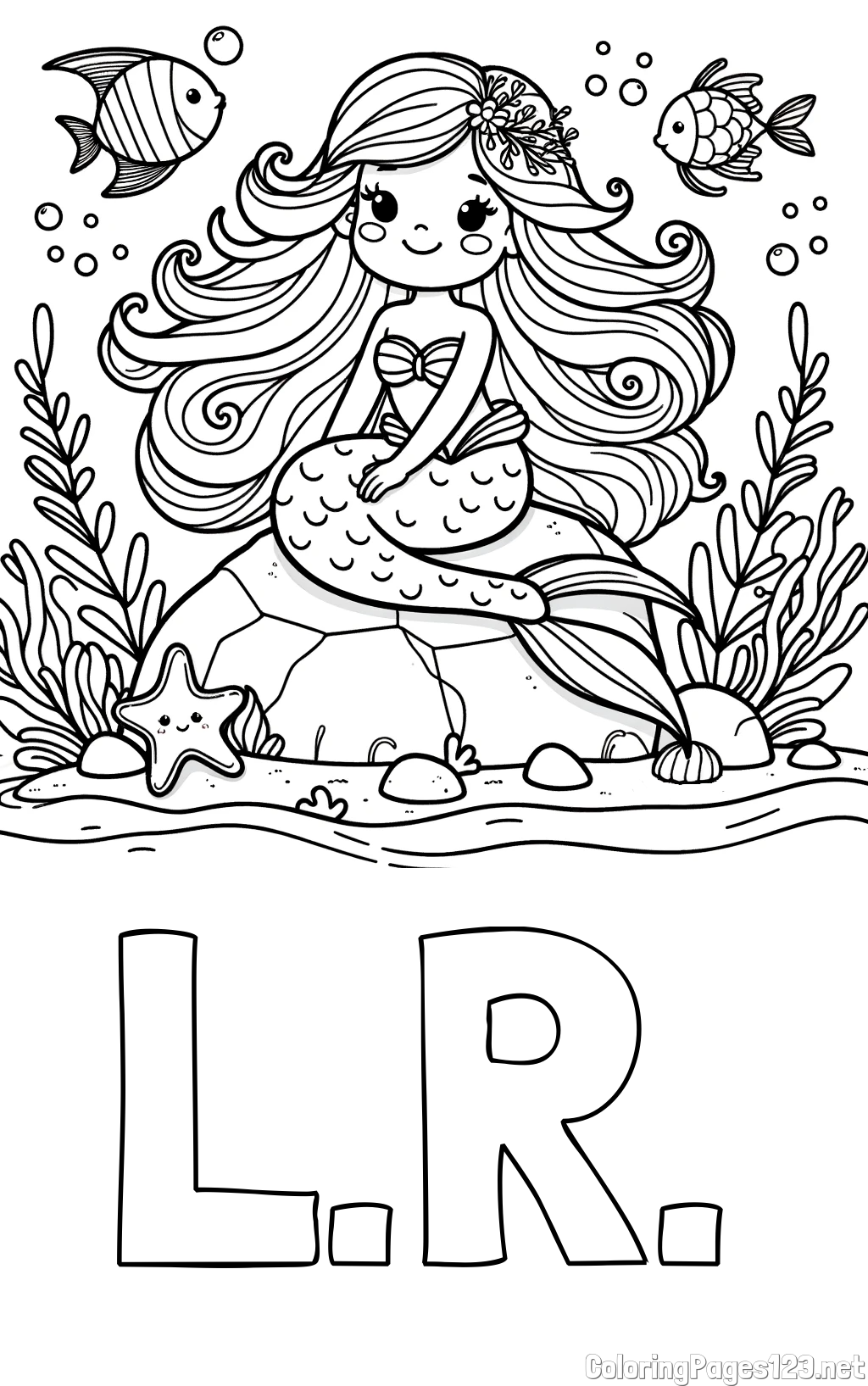 L.R. Coloring Page and Coloring Page of a Cute Little Mermaid