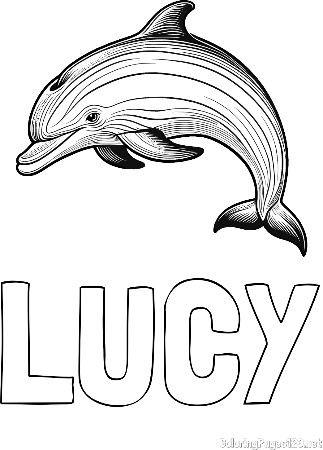 LUCY Coloring Page and Coloring Page of a Beautiful Dolphin
