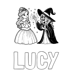 Online Created Coloring Page - LUCY Coloring Page and Coloring Page of an Evil Witch Trying to Enchant a Princess