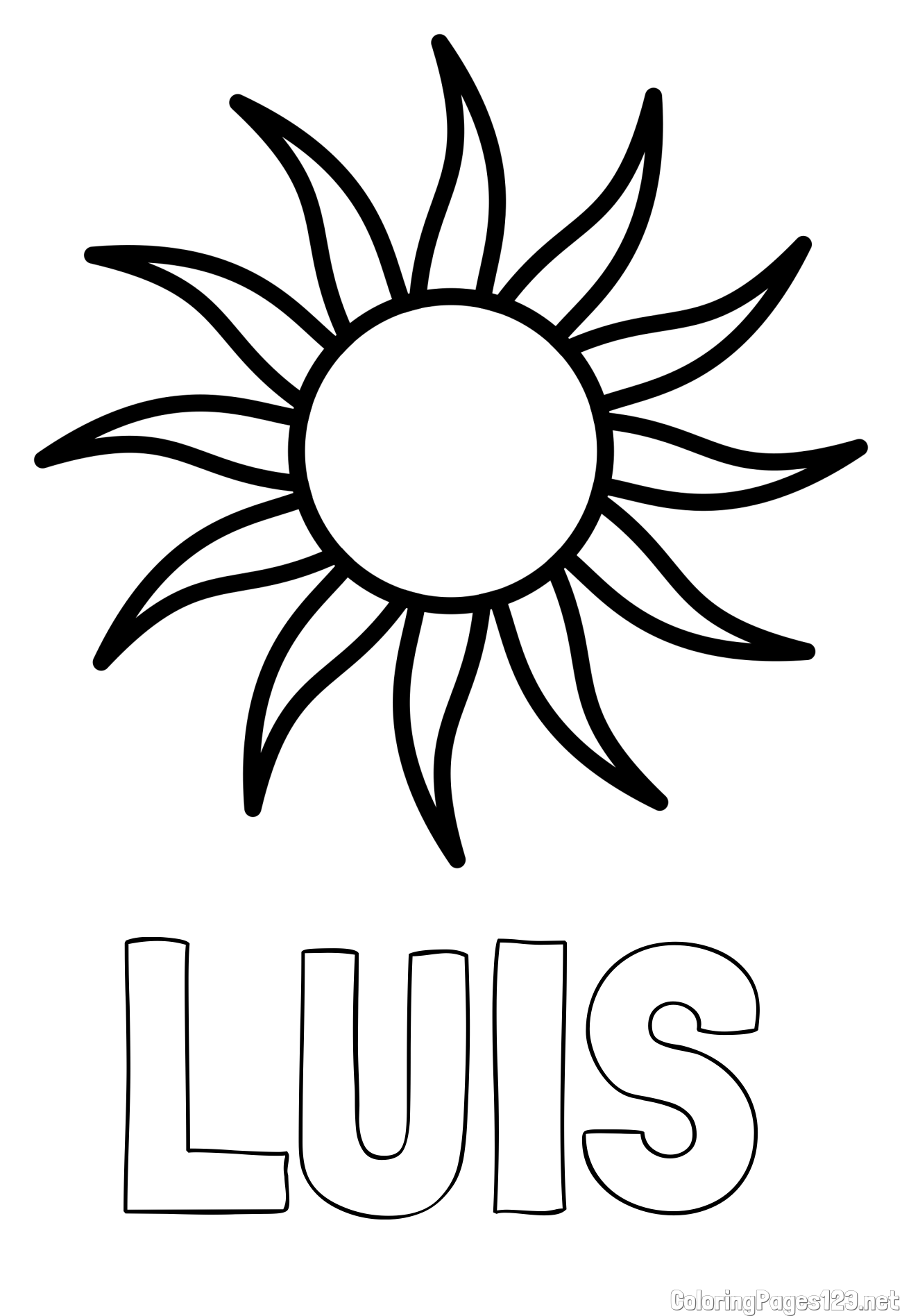 LUIS Coloring Page and Simple Sun Coloring Page for Kids
