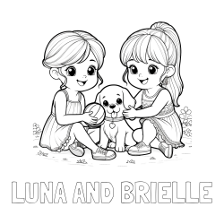 Online Created Coloring Page - LUNA AND BRIELLE Coloring Page and Coloring Page of Two Girls with a Dog