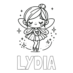 LYDIA Coloring Page and Children's Coloring Page of a Magical Fairy