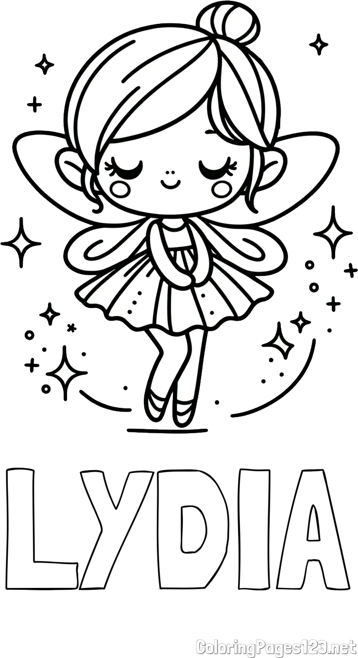 LYDIA Coloring Page and Children's Coloring Page of a Magical Fairy