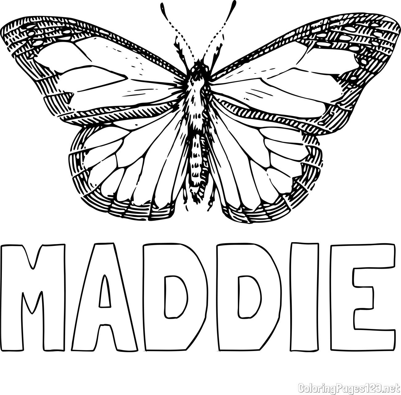 MADDIE Coloring Page and Coloring Page of a Realistic Butterfly