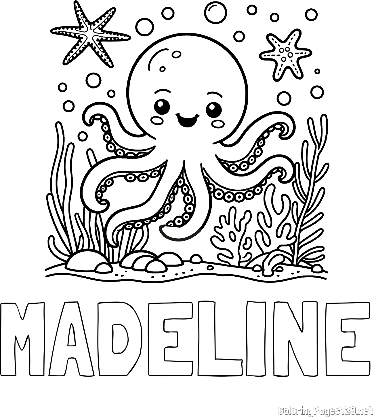MADELINE Coloring Page alongside Coloring Page of a Cute Octopus in the Ocean