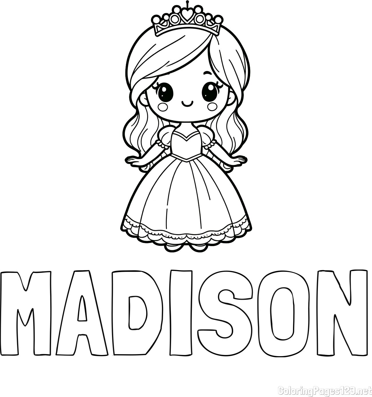 MADISON Coloring Page alongside Coloring Page of a Cute Princess