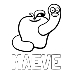 Online Created Coloring Page - MAEVE Coloring Page and Apple and Smiling Worm Coloring Page