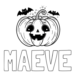Online Created Coloring Page - MAEVE Coloring Page and Halloween Pumpkin and Bats Coloring Page