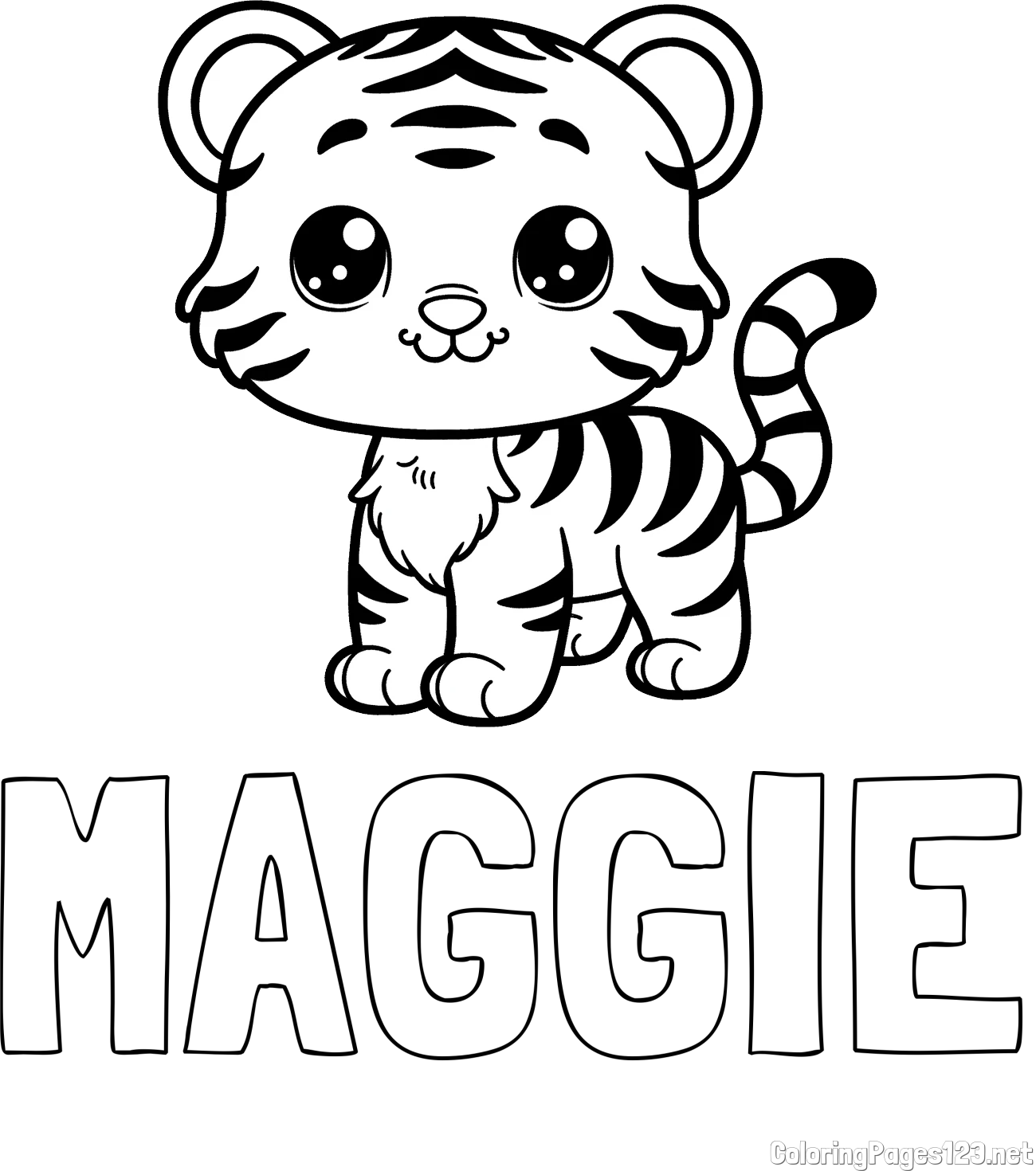 MAGGIE Coloring Page and Cute Tiger Cub Coloring Page