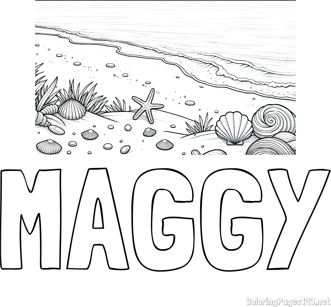 MAGGY Coloring Page and Beautiful Seashore Coloring Page