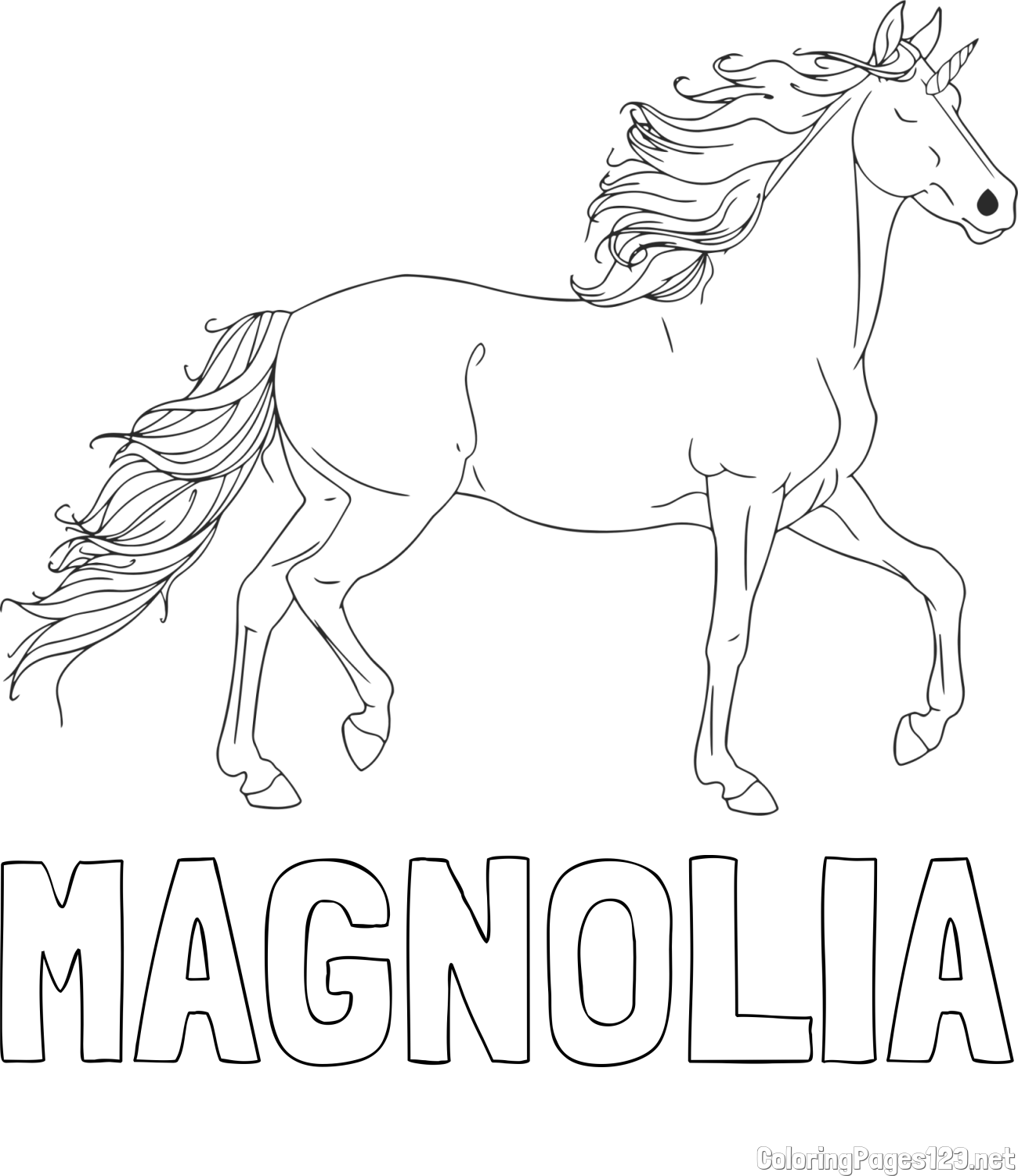 MAGNOLIA Coloring Page and Beautiful Unicorn Coloring Page