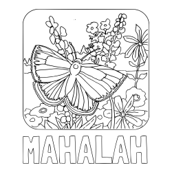 Online Created Coloring Page - MAHALAH Coloring Page and Butterfly on Flower Coloring Page
