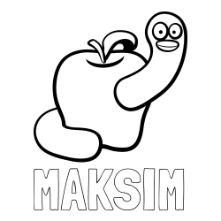 Online Created Coloring Page - MAKSIM Coloring Page and Apple and Smiling Worm Coloring Page
