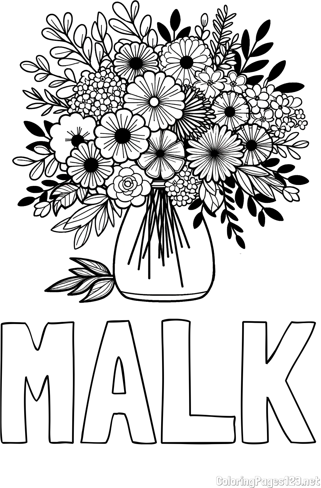 MALK Coloring Page and Flower Bouquet Coloring Page