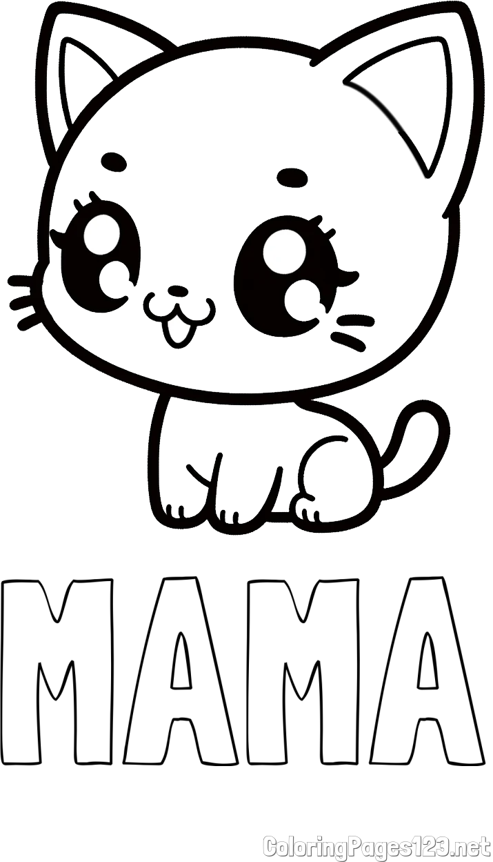 MAMA Coloring Page and Coloring Page of an Anime Cat