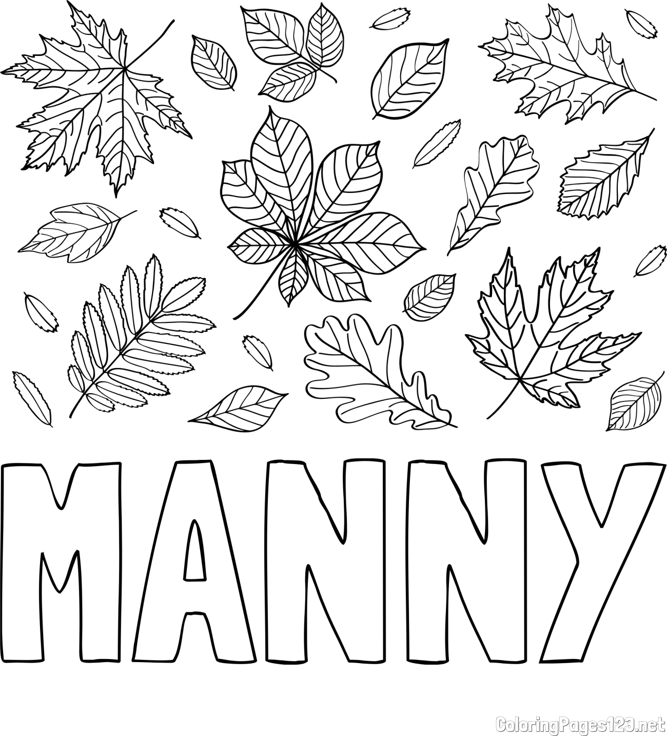 MANNY Coloring Page and Autumn Leaves Coloring Page