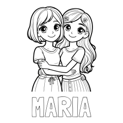 Online Created Coloring Page - MARIA Coloring Page and Coloring Page of Two Cute Girls Hugging Each Other (Best Friends Forever)
