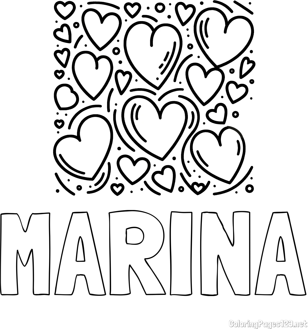 MARINA Coloring Page and Free Printable Coloring Page of Hearts