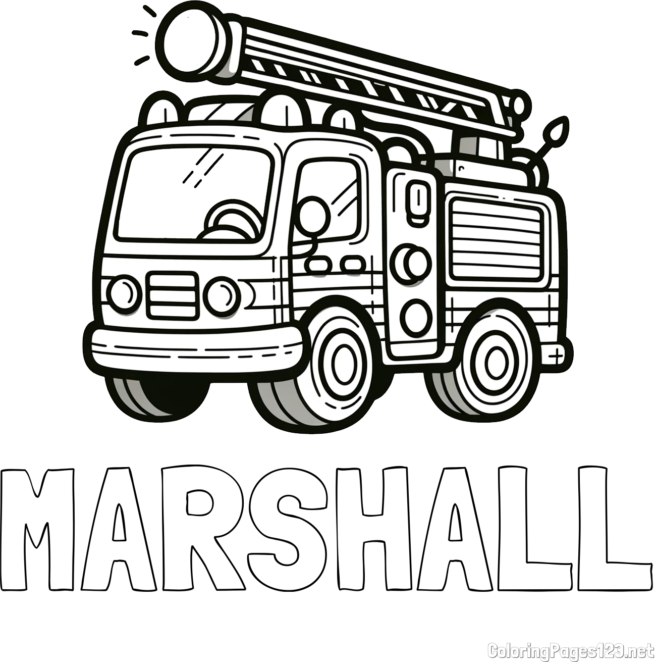 MARSHALL Coloring Page alongside Children's Coloring Page of a Simple Fire Truck